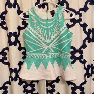 Mint green and white peplum sleeveless top